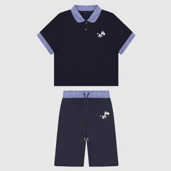 B.Sure Navy Blue Polo Shirt And Shorts Set - Picture 1 of 4